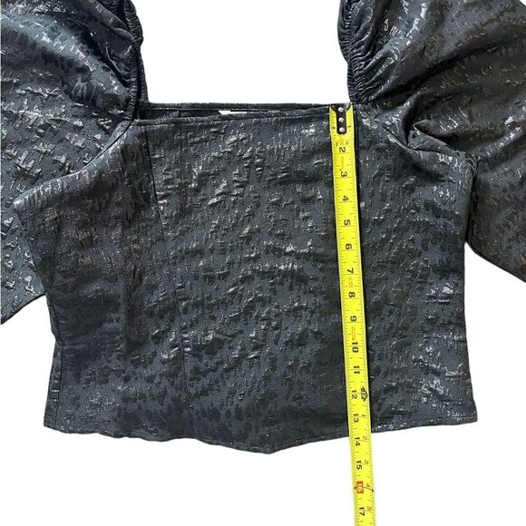 H&M Jacquard Weave Puff Sleeve Corset Top Metallic Black Medium - Picture 9 of 11